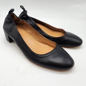 J. Crew Factory Anya Block Heels Black Leather Size 8 Round Toe Slip-on Pumps